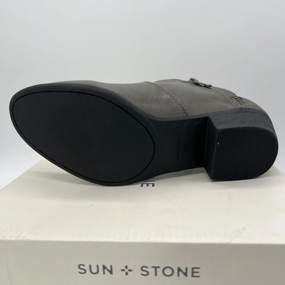 Sun + Stone Abbyy Grey Ankle Boots Womens 6 M Low Block‎ Heel Round Toe ABBYYP